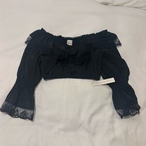 Reformation Black Lace-Trimmed Top